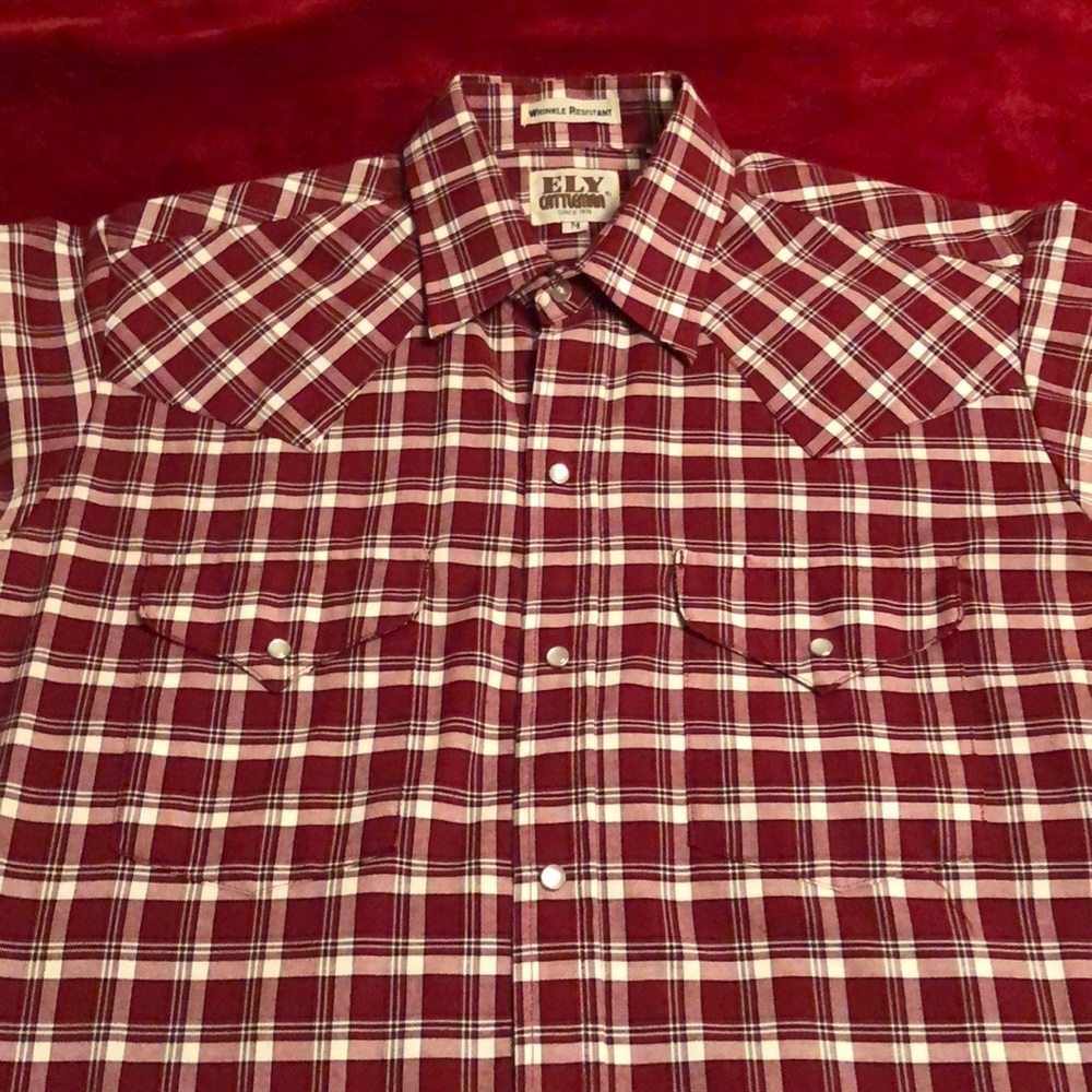 ELY Cattlemen Pearl Snap Red Plaid Shirt Medium